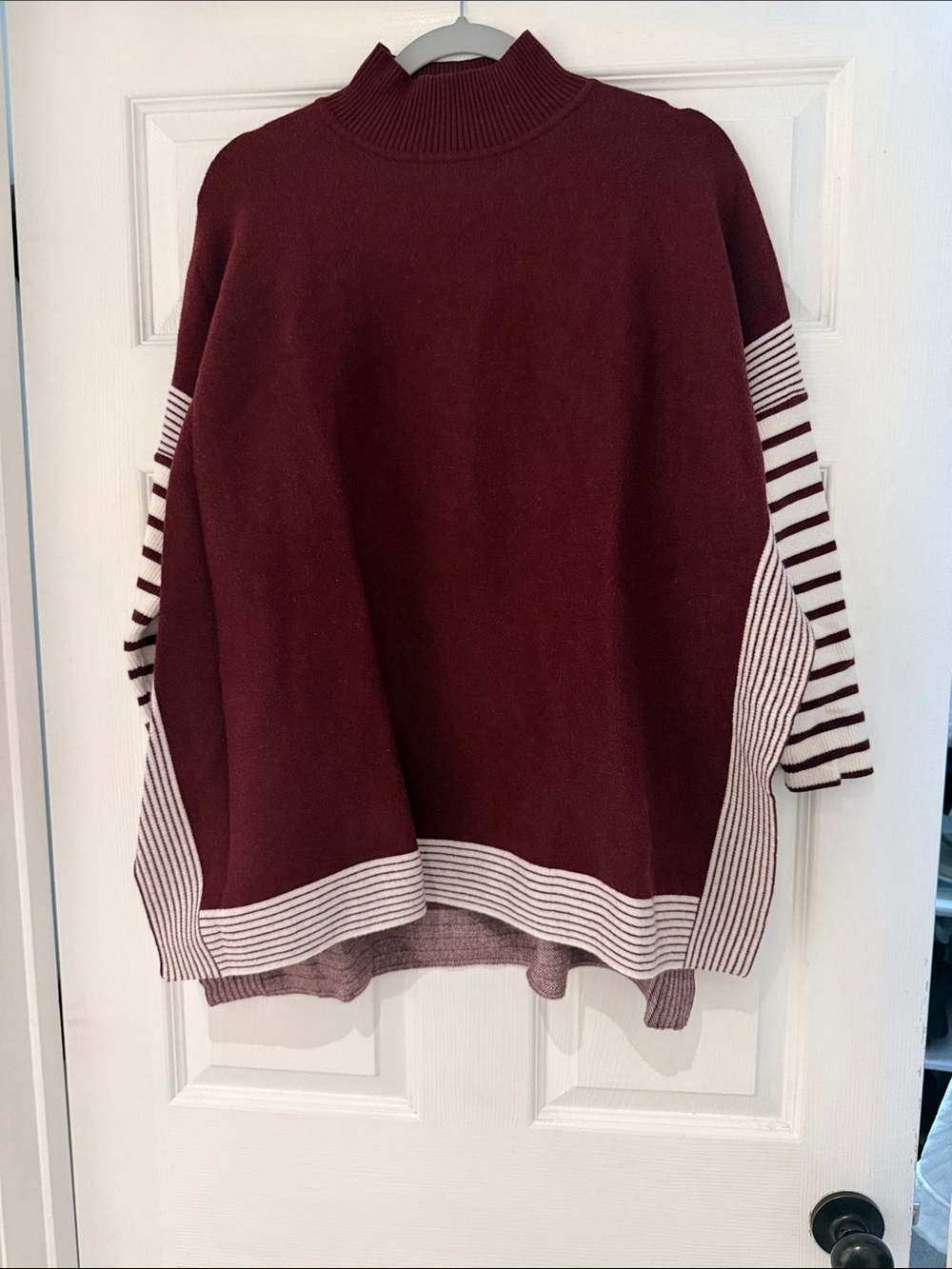 Zenana Outfitters Maroon Sweater with Cream Striped Accents